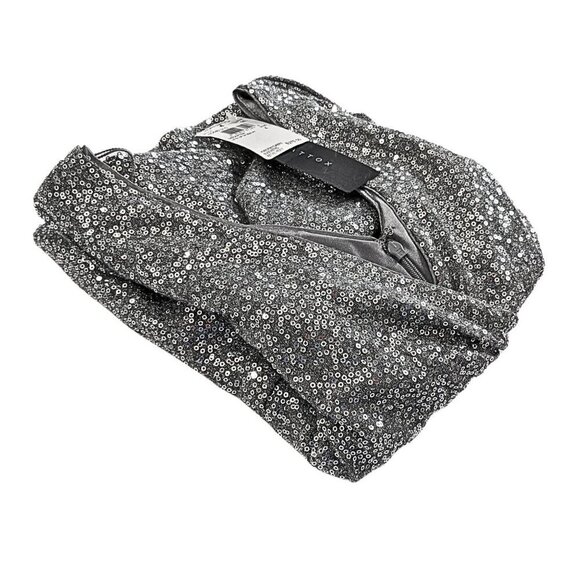 NWT AIDAN MATTOX Silver Sequin Embellished LS Faux Wrap Cocktail Mini Dress Sz 4 - Picture 10 of 10